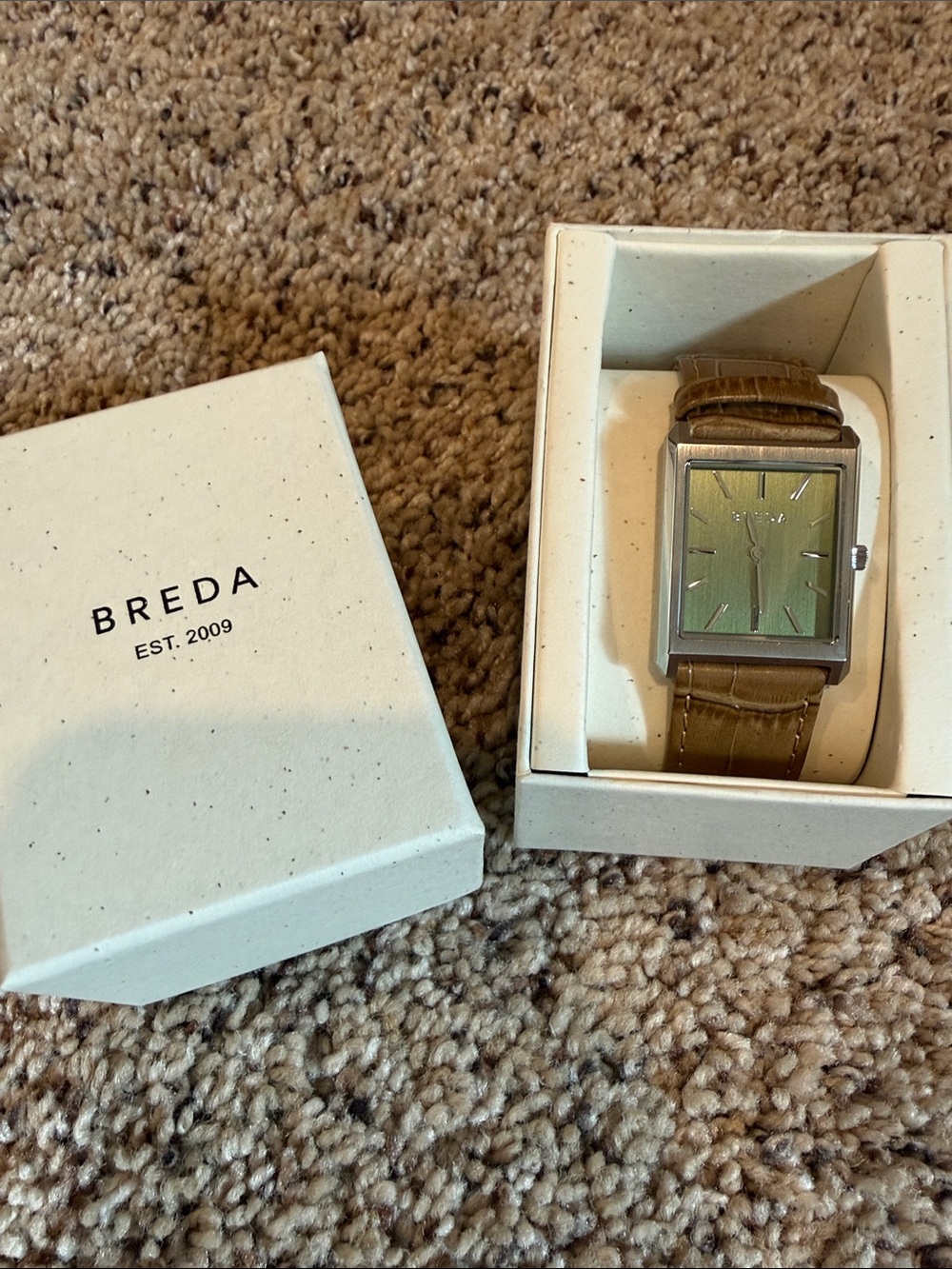 Breda Men’s Brown Leather Strap Square Watch with Brown Dial